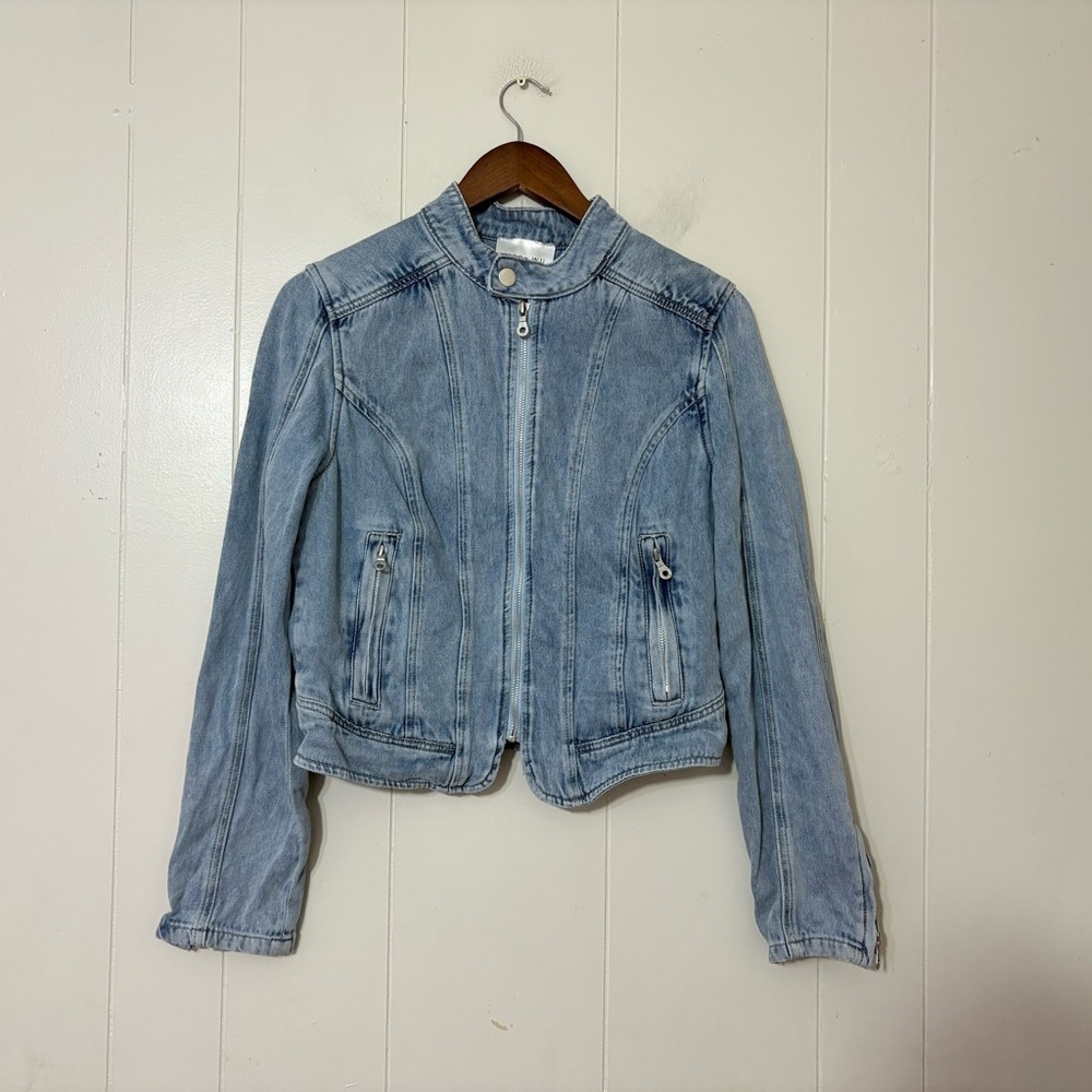 Jason Wu Moto Zip Denim Jacket Light Wash 100% Cotton Women’s Size M